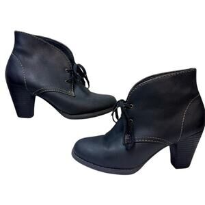 Clarks Bendables Bergen Black Leather Ankle Boots Lace-up Block Heel Size 6.5M
